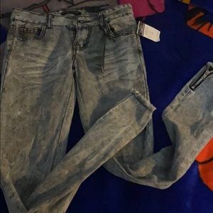 Acid Washed Zipper End Jeans